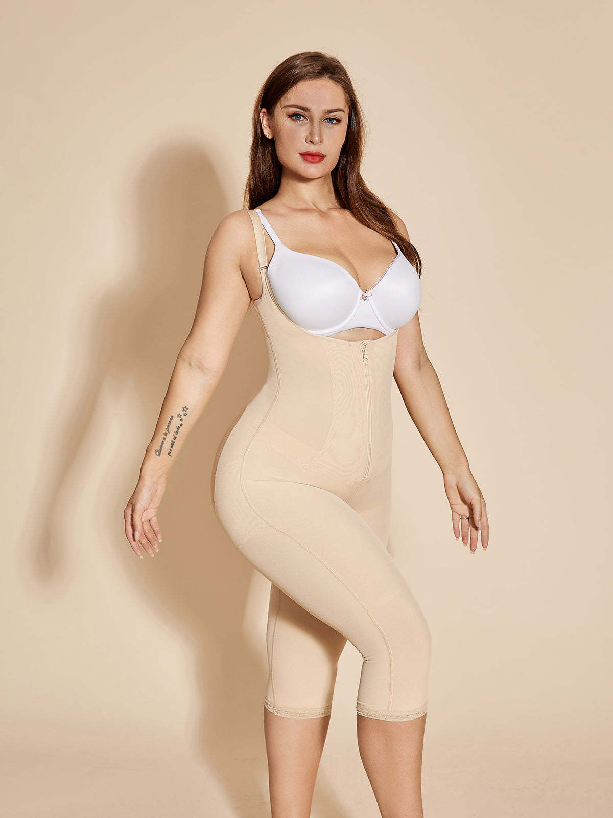 Mid-Thigh Sleeveless Body Shaper Hourglass Slimming Fajas - Tan