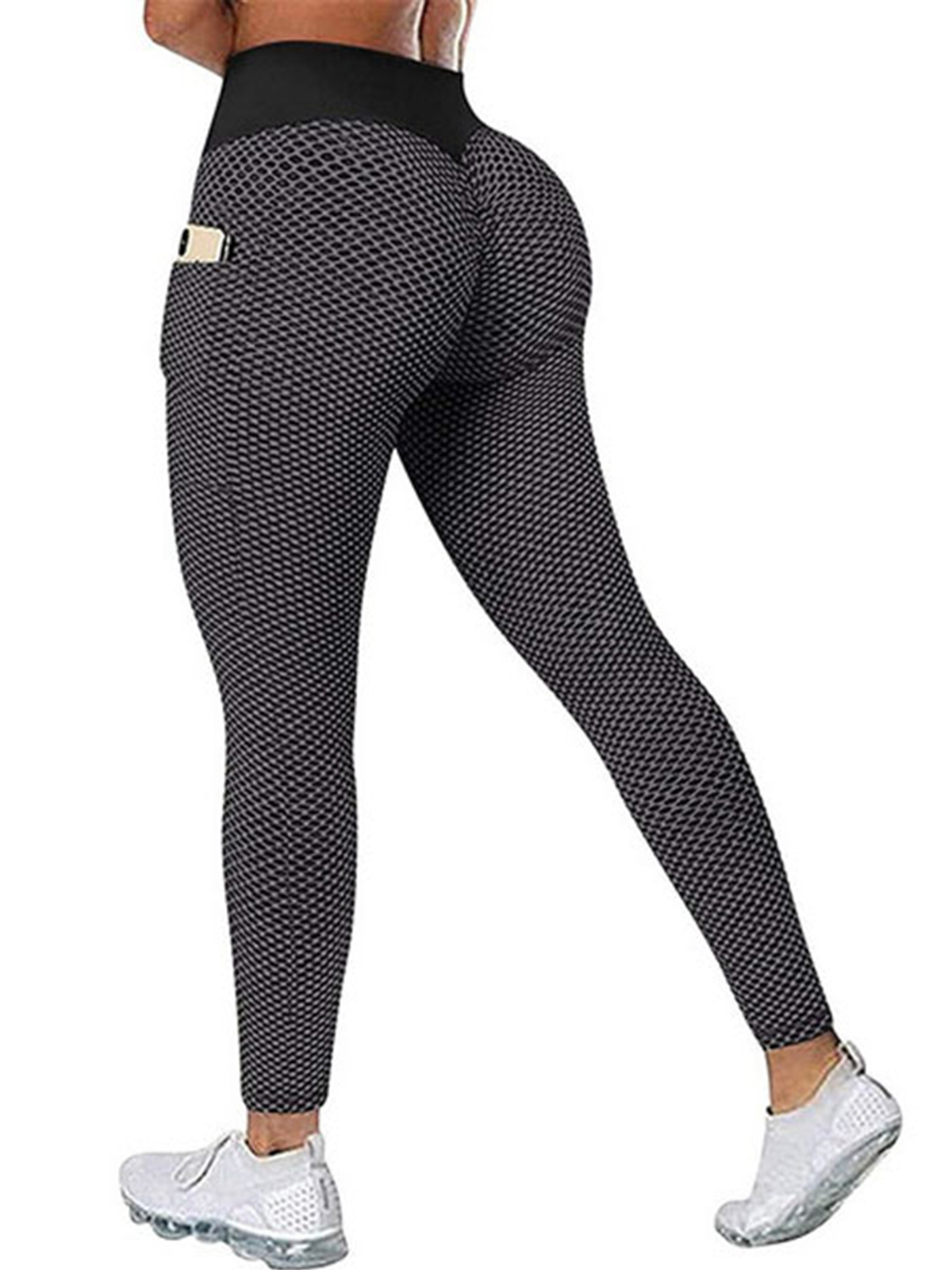 Large size honeycomb bird's eye fabric hip lift side mobile phone pocket leggings