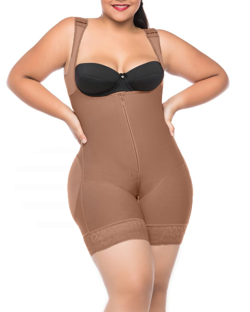 Compression Bodysuit Zipper Closure With Wide Adjustable Shoulder Straps Postpartum Tumt Control Shapewear For Women