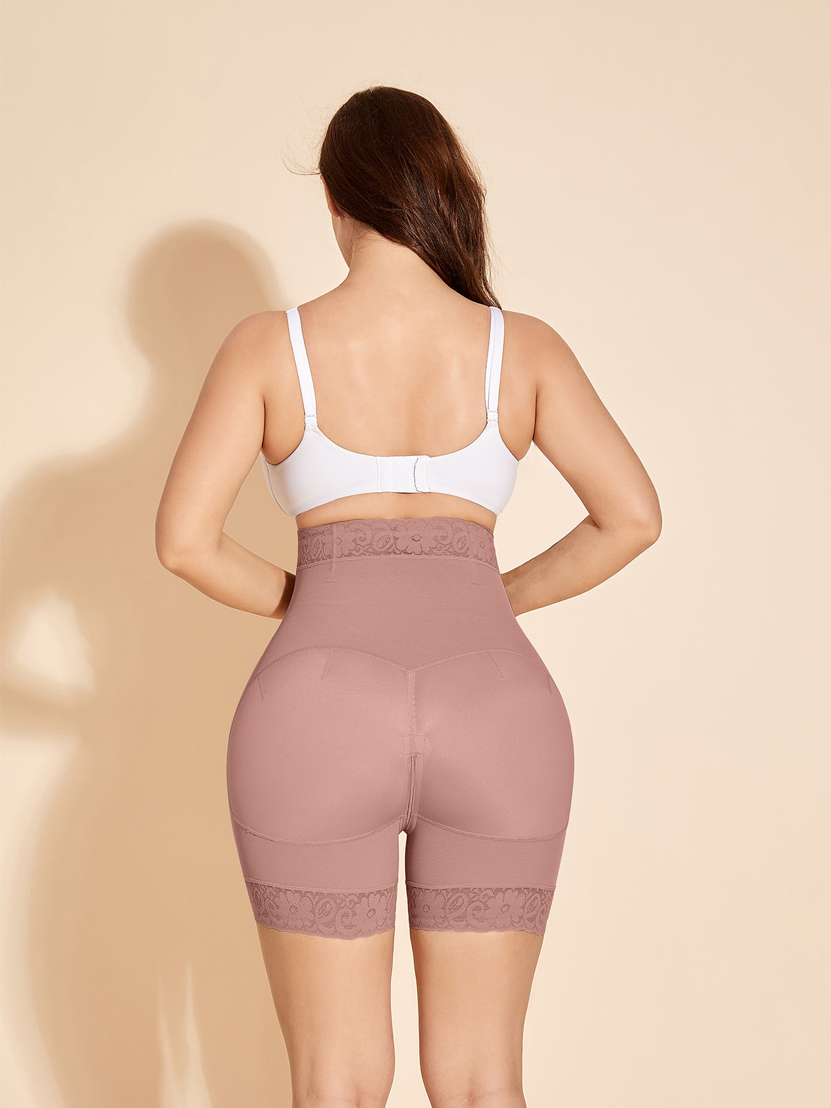 ChicCurve Crotch with zipper High Waist Shapewear Shorts - Rosy Brown