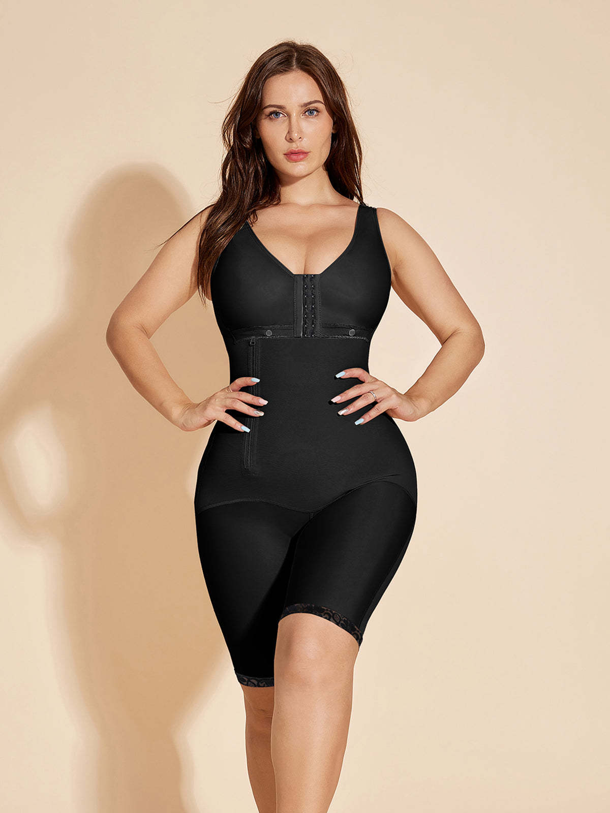 ChicCurve Hook-Eye Tummy Control Post-operative Shapewear with Side Zipper - Black