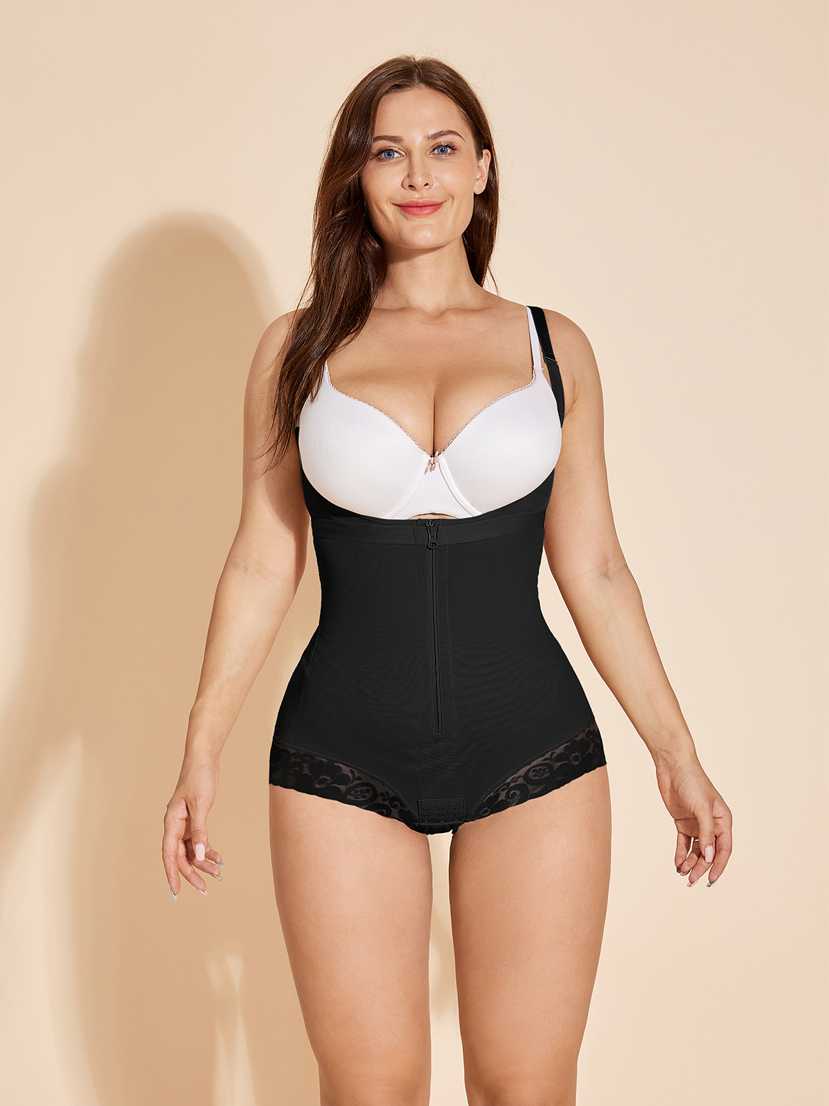 Fajas Colombianas Body Shaper Tummy Control Butt Lifting Shapewear Zipper - Tan