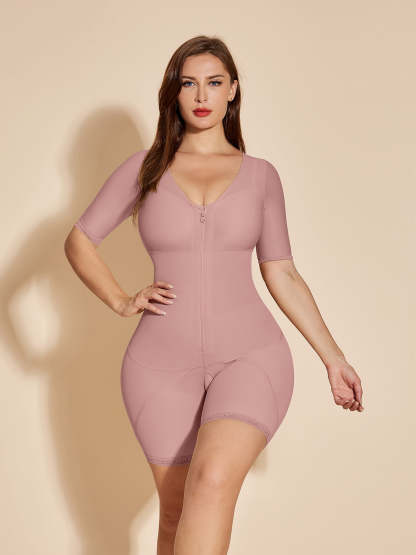 Full Body Shapewear Postpartum Fajas Colombianas with Zipper - RosyBrown
