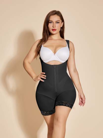 Tummy Control Body Shaper Women Open Bust Bodysuit - Black