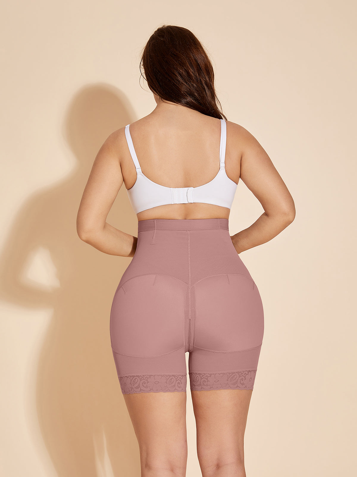 ChicCurve Butt Lifter Shaper Shorts with Zipper for Women - RosyBrown