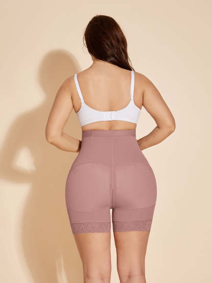 ChicCurve Butt Lifter Shaper Shorts with Zipper for Women - RosyBrown