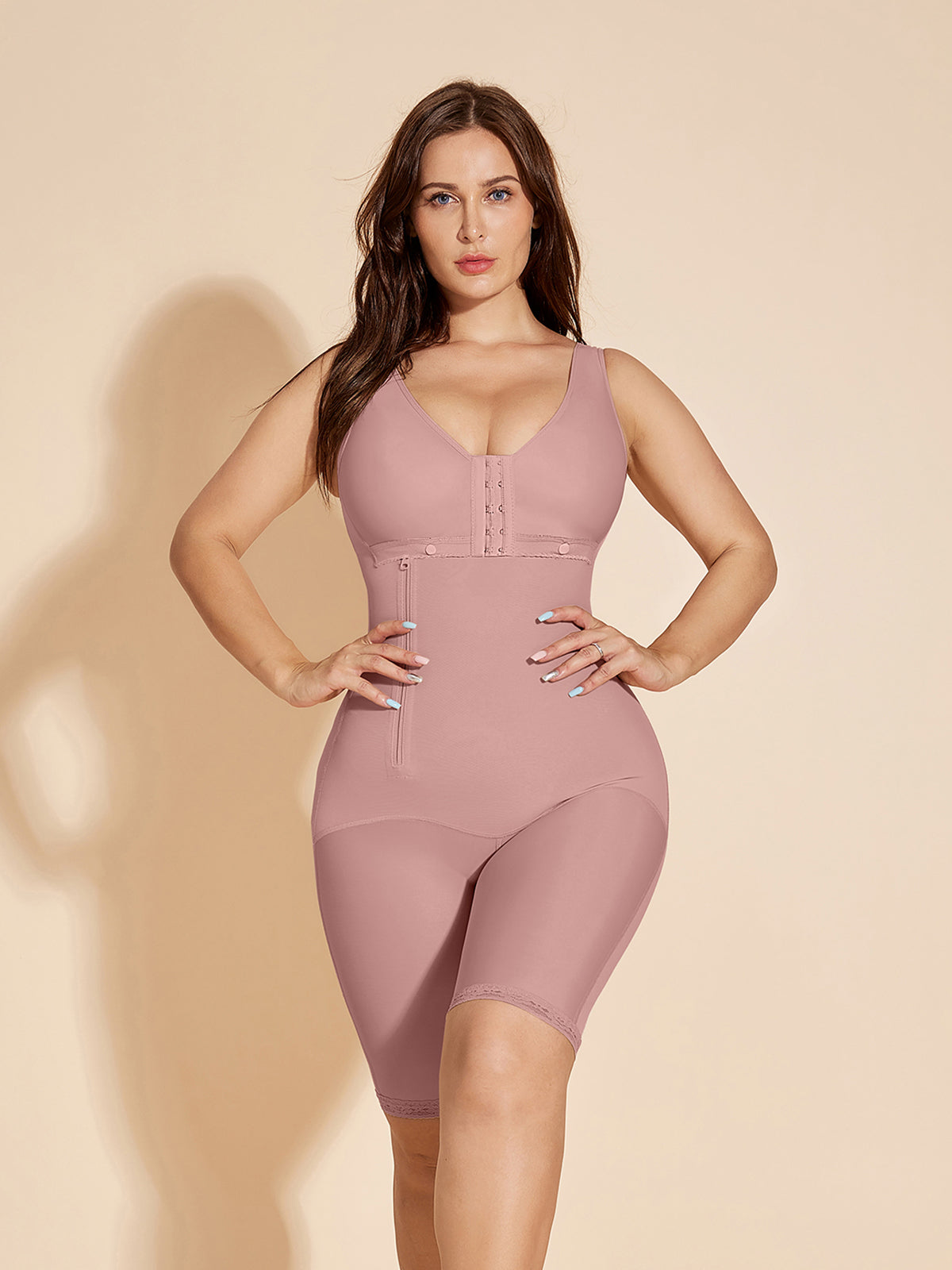 ChicCurve Full Body Post-operative Shapewear with Side Zipper - Rosy Brown