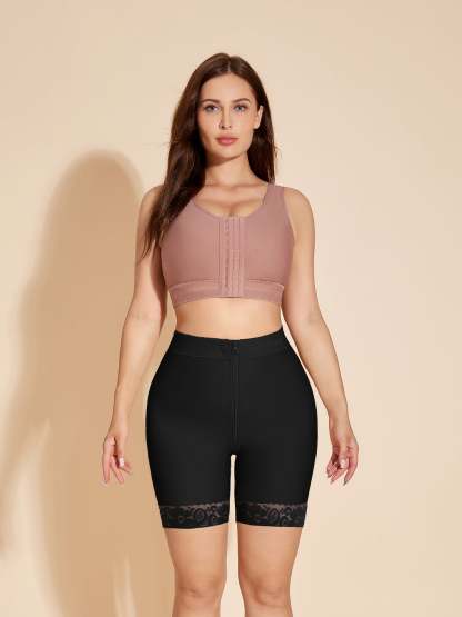 ChicCurve Zipper Butt Lifter Tummy Tuck Shapewear Shorts - Black