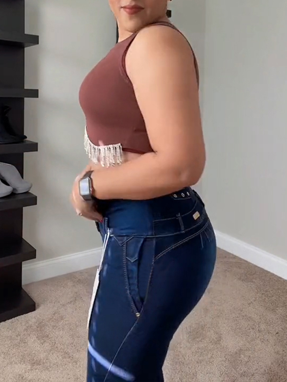 Internal-breasted high-rise hip-lift shaper jeans