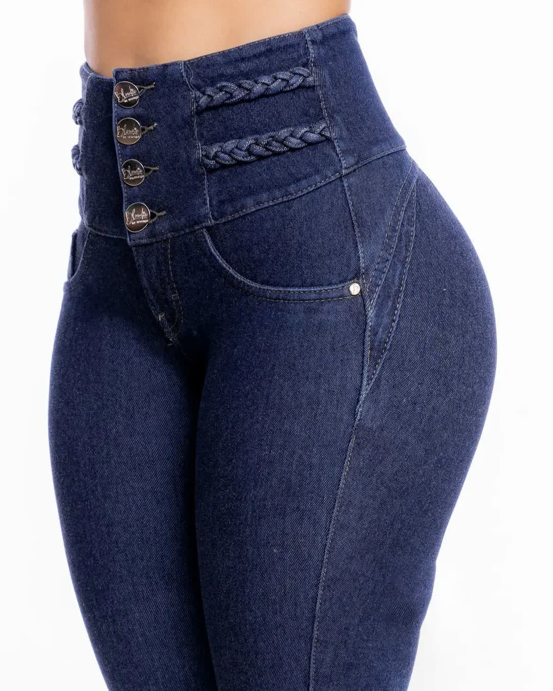 High-waisted Hip-lifting Skinny Jeans with Buttons