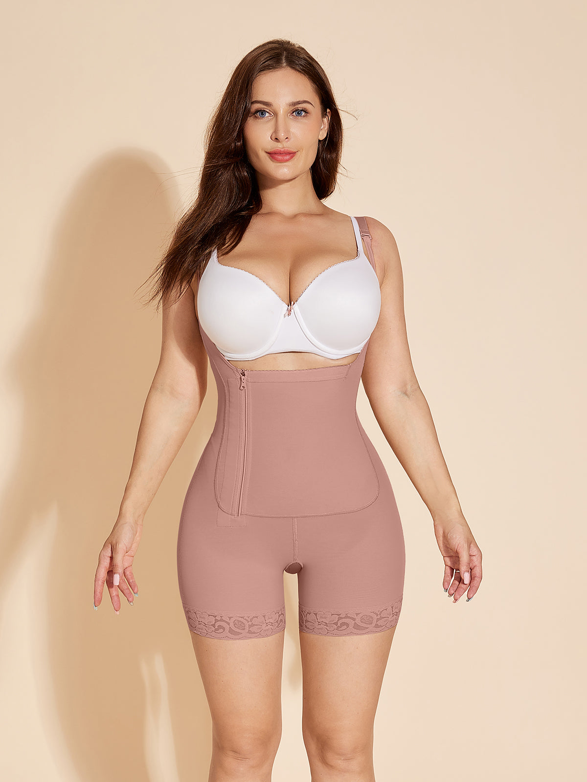 Side Zipper Closure Women Shapewear Butt Lifting Body Shaper - RosyBrown