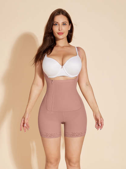 Side Zipper Closure Women Shapewear Butt Lifting Body Shaper - RosyBrown