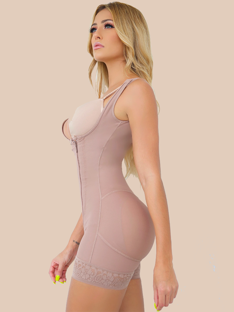 Thin Shoulder Straps Side Zipper Shaping Bodysuit For Women Open Bust Tummy Control Shapewear Recovery Belt Fajas