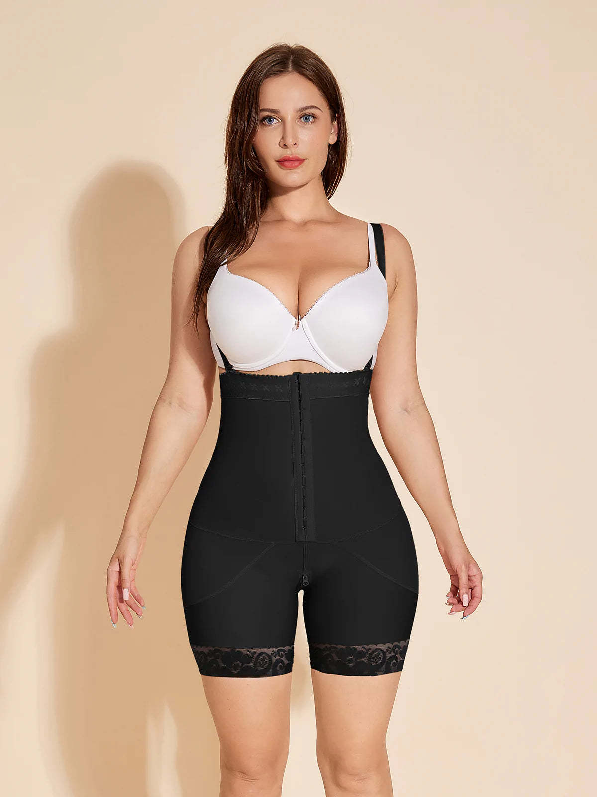 Women Shapewear Open Bust Tummy Control Bodysuit With Zipper Crotch - Black
