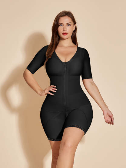 Full Body Shapewear Postpartum Fajas Colombianas with Zipper - Black