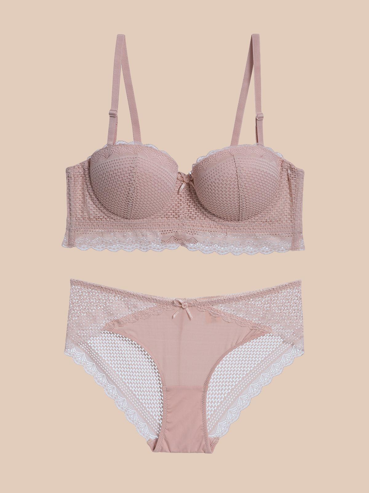 New Bra Sets Gather 1/2 Half Cup Underwear Soft Underwire Detachable Straps
