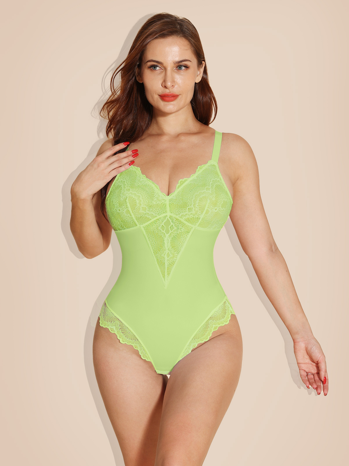 Lace Shapewear V-neck Bodysuit Tummy Control Backless Body Shaper - Black Ref10056