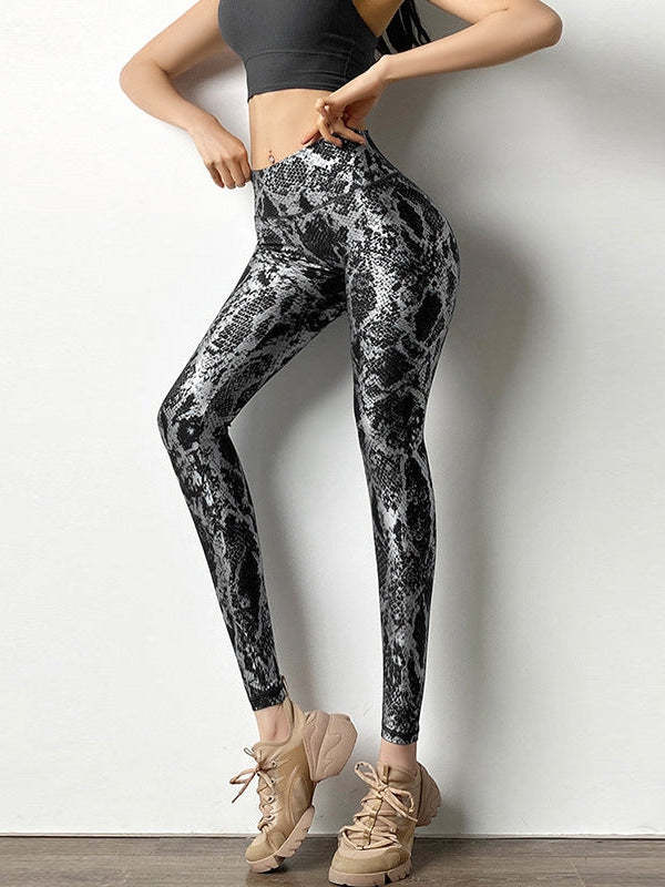 Female High Waist Bronzed Snakeskin Leggings