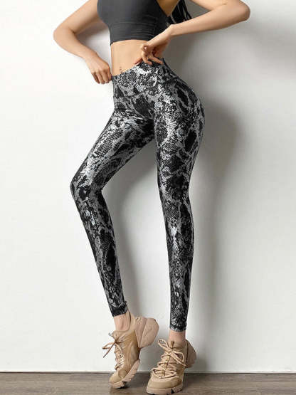 Female High Waist Bronzed Snakeskin Leggings