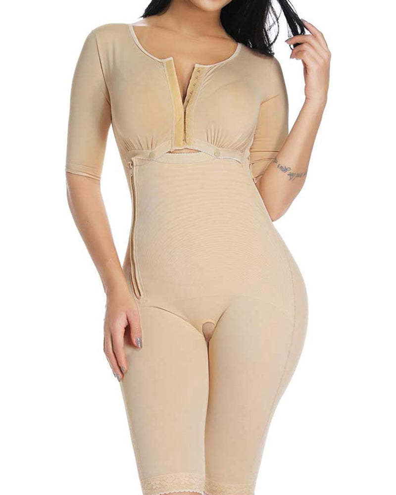Women's Bodyshaper Long sleeve Tummy Control Breast Support Side Zipper Long Bodysuit Shapewear