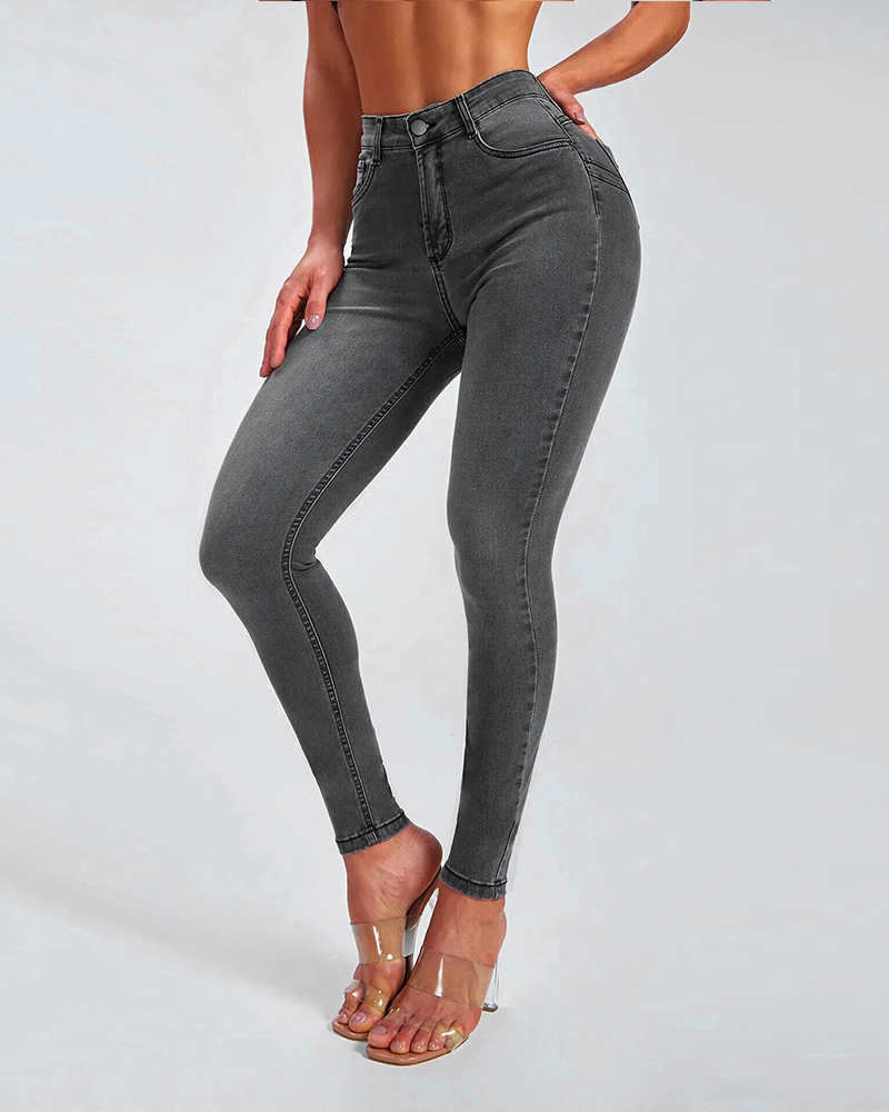 Slim fit pencil pants stretch high-rise jeans