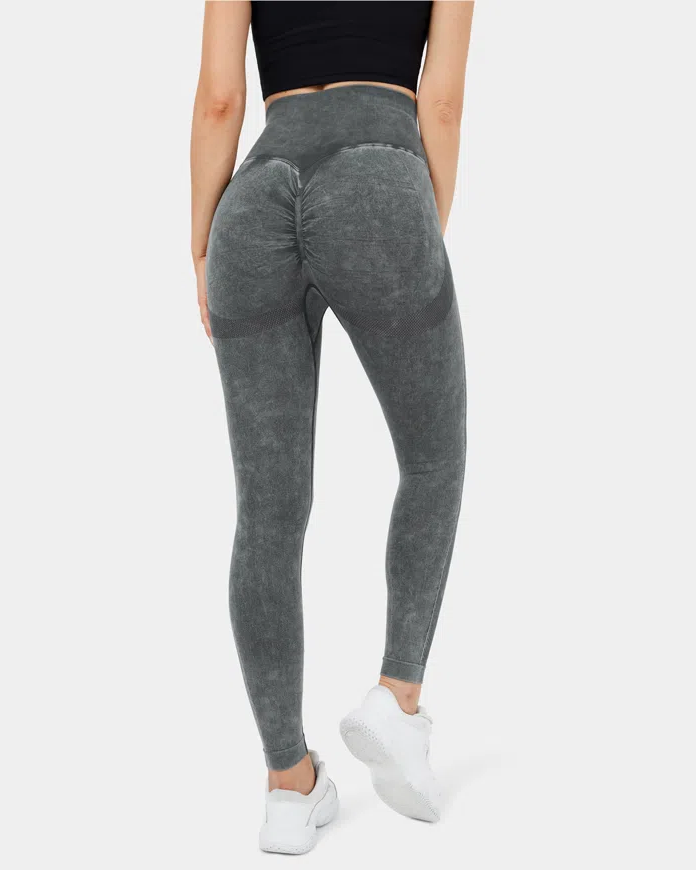 Seamless Flow Super High Waisted Butt Lifting Ruched Washed Yoga Leggings