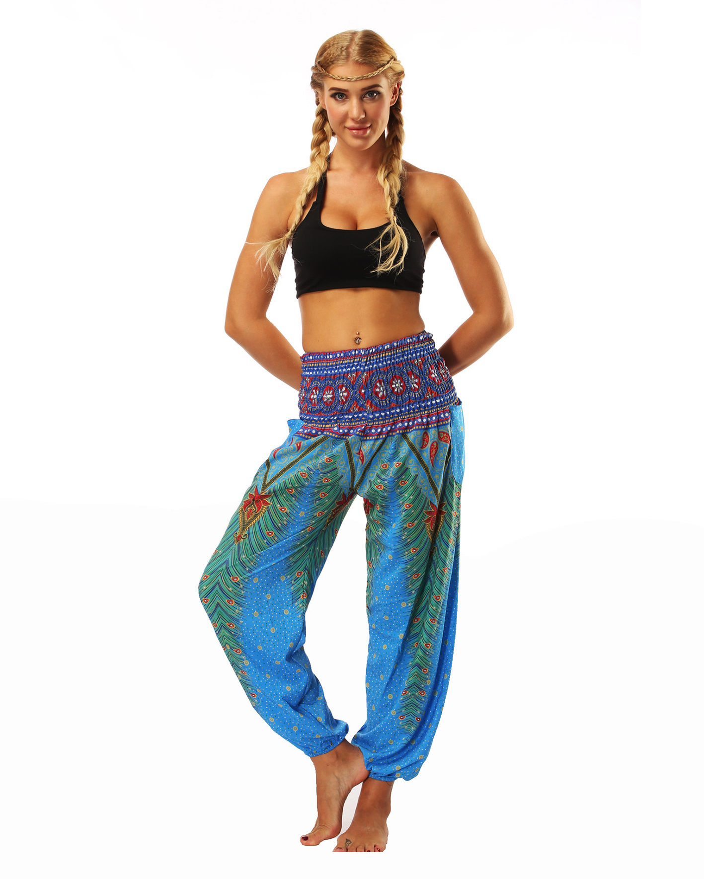 Indonesian Style Printed Bloomers High Waist Pocket Yoga Pants