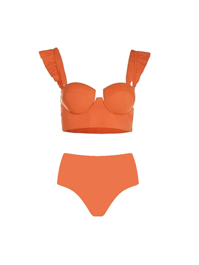 Sling Ruffle Solid Color Bikini and Beach Skirt