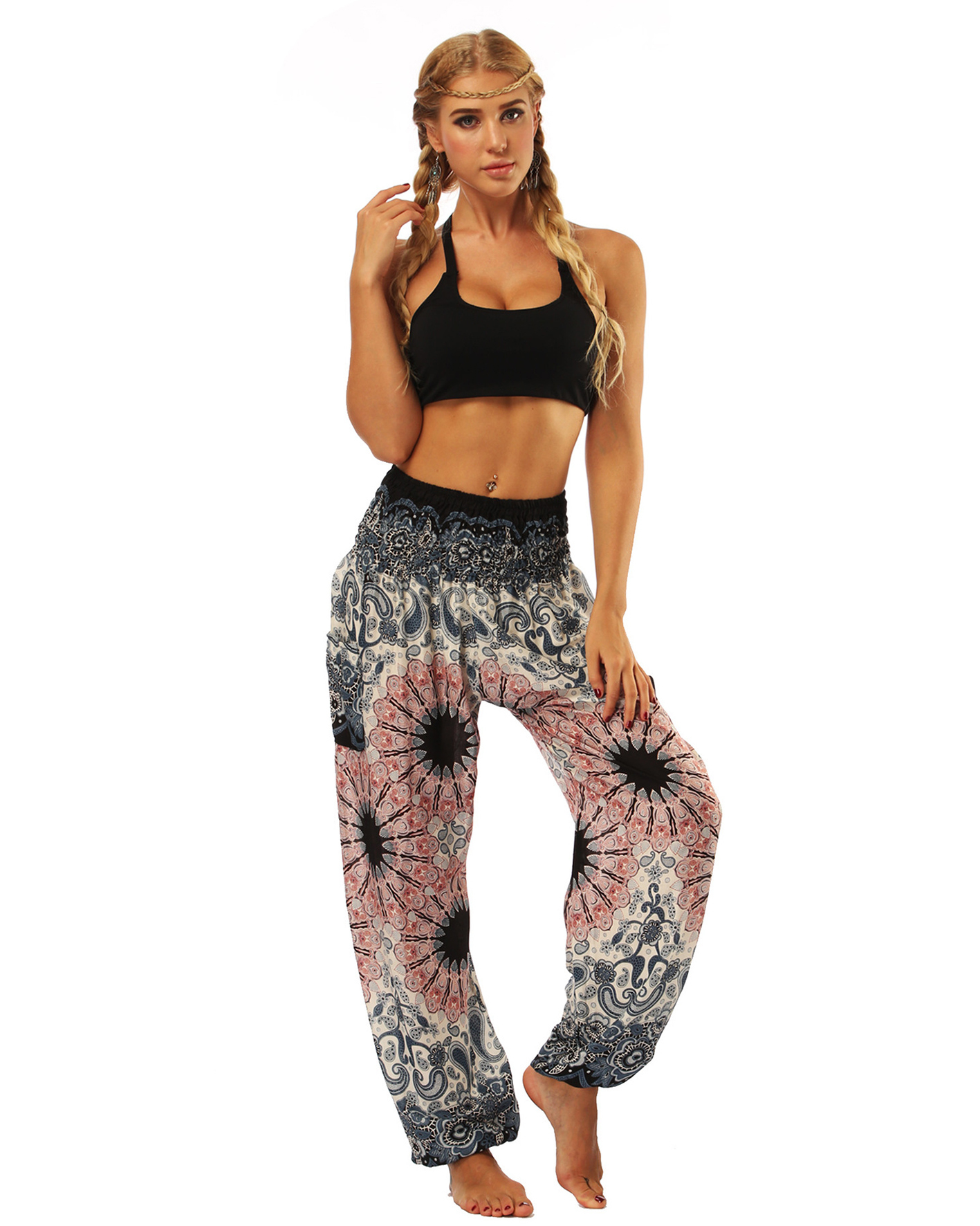 Indonesian Style Printed Bloomers High Waist Pocket Yoga Pants