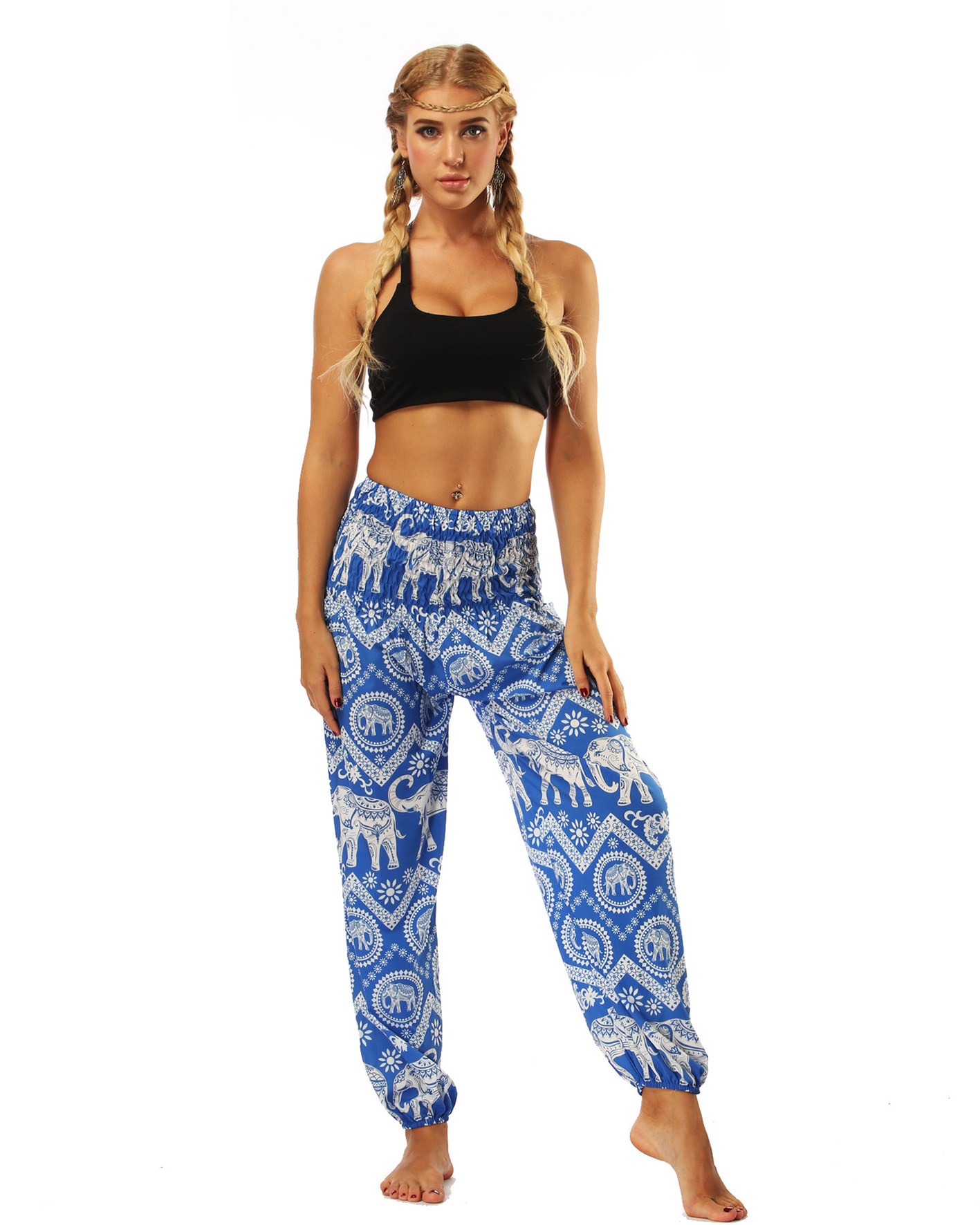 Indonesian Style Printed Bloomers High Waist Pocket Yoga Pants