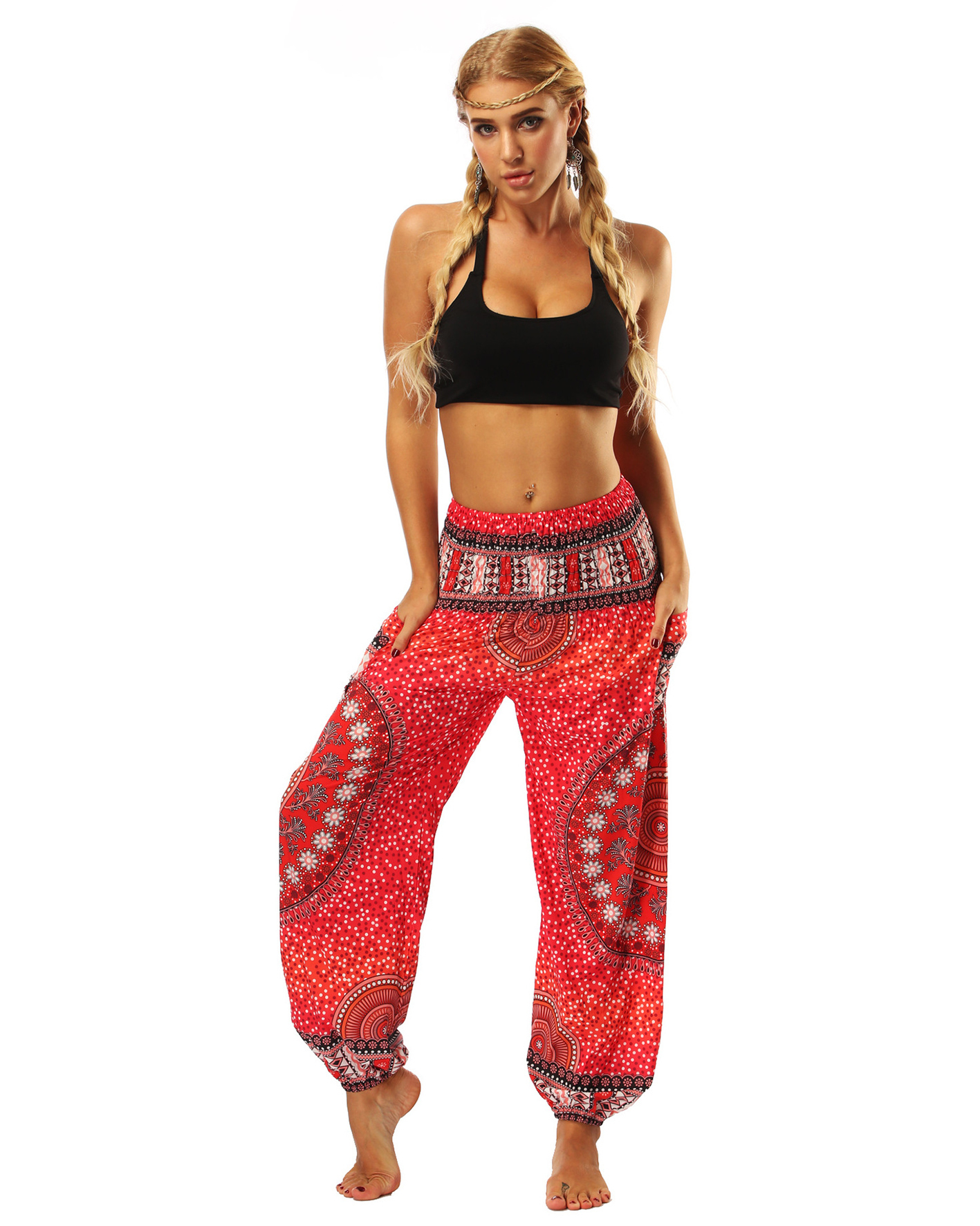 Indonesian Style Printed Bloomers High Waist Pocket Yoga Pants