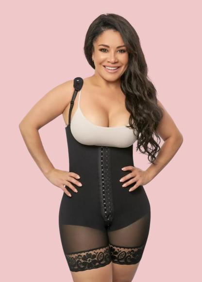 Postpartum Tummy Control Faja Adjustable Straps Shapewear Post Liposuction Bodysuit With Hook-Eye