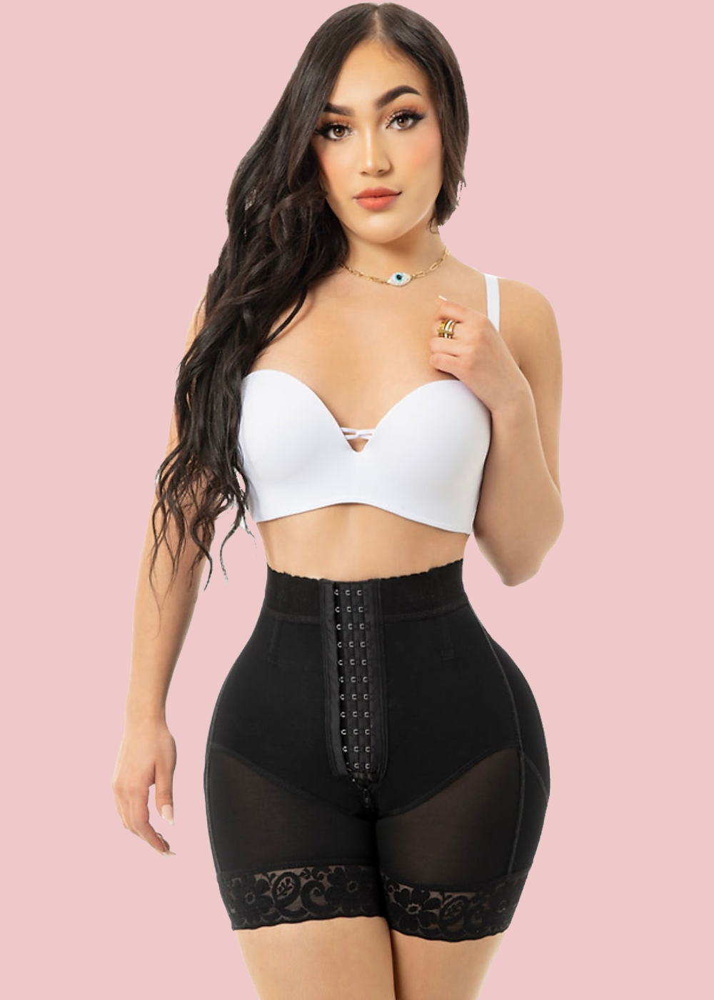 High Waist Push Up Lace Short With 3 Rows Of Snaps