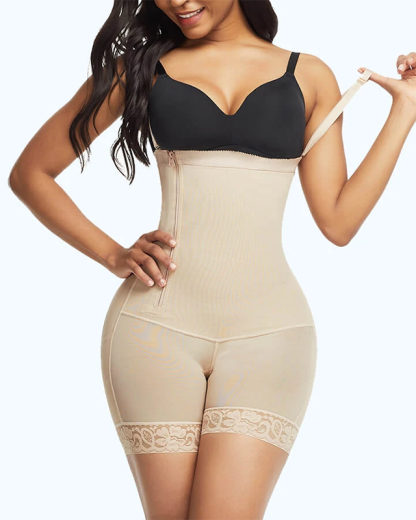 Women's Shapewear Side Zipper Tummy Control Hip Lift Lace Ajustable Shoulder Strap Bodysuit Butt LiFter