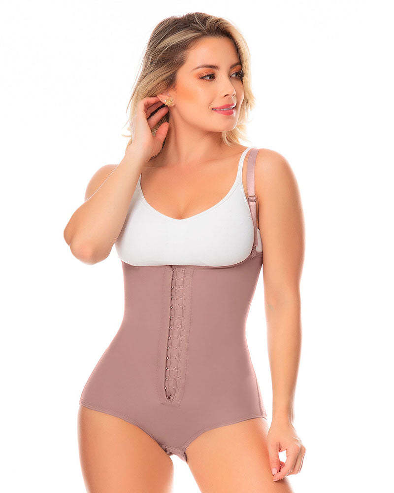 Fajas Colombianas Body Shaper Girdle With 2 Line Hooks, Covered Back, Free Breasts, Perineal Opening Crotch