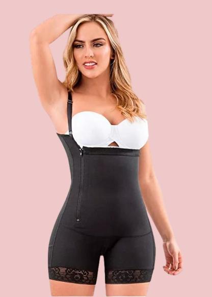 Women's Shapewear Side Zipper Tummy Control Hip Lift Lace Ajustable Shoulder Strap Bodysuit Butt LiFter