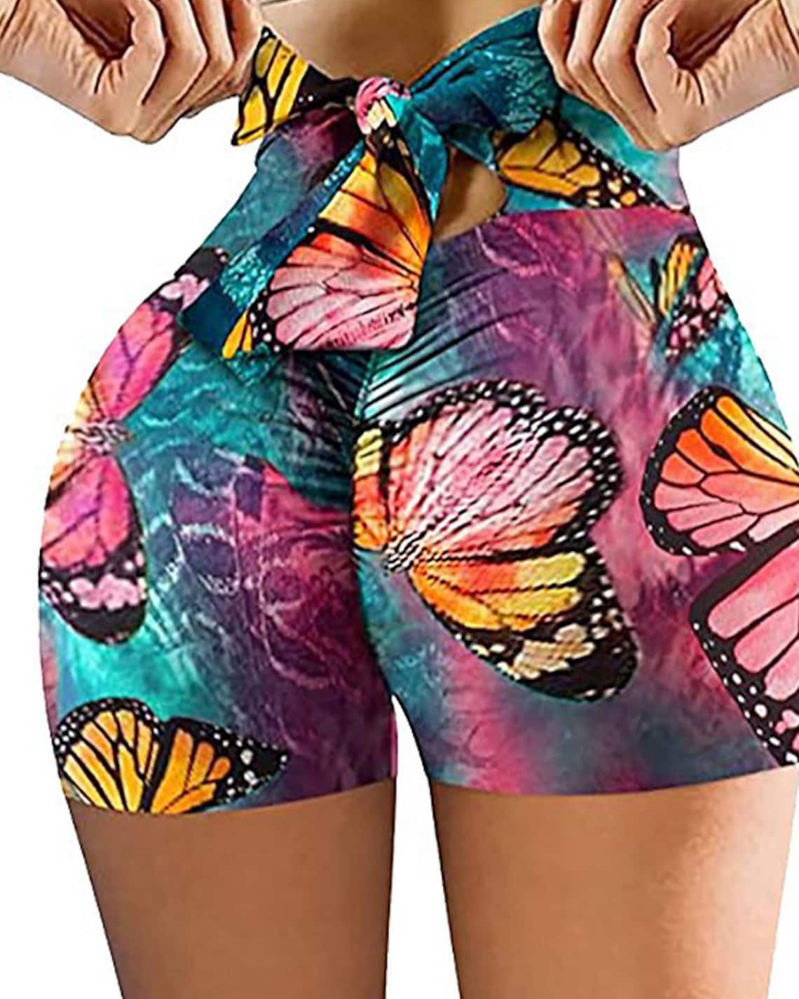 Bow print skinny shorts