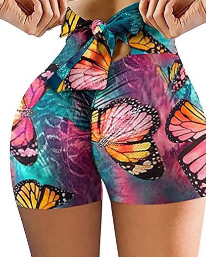 Bow print skinny shorts