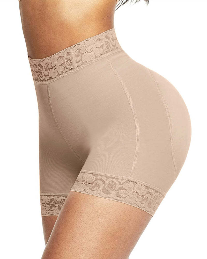 Mid-Waist Shaping Shorts Shapewear Panty With Anti-Rolling Lace Tummy
