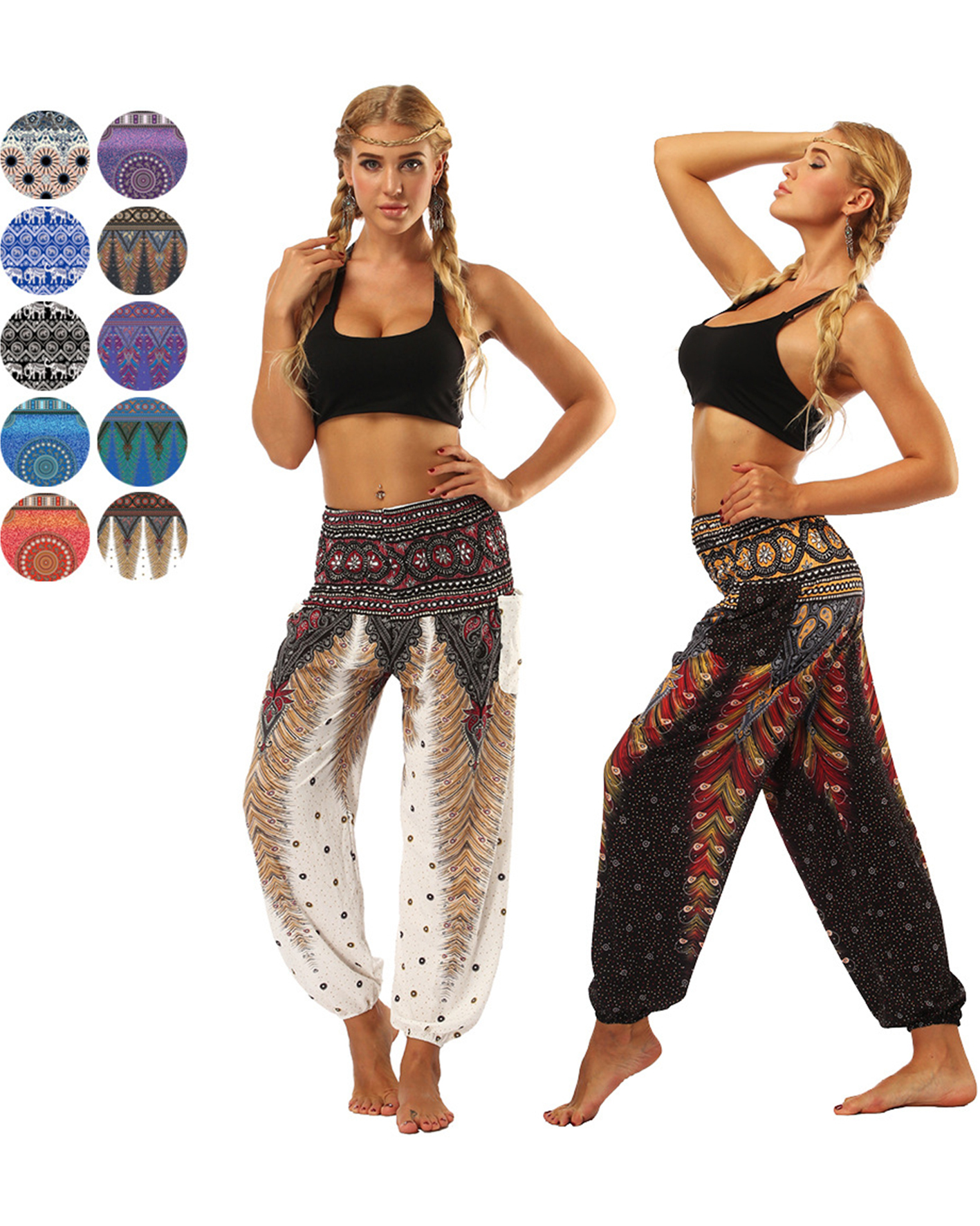 Indonesian Style Printed Bloomers High Waist Pocket Yoga Pants