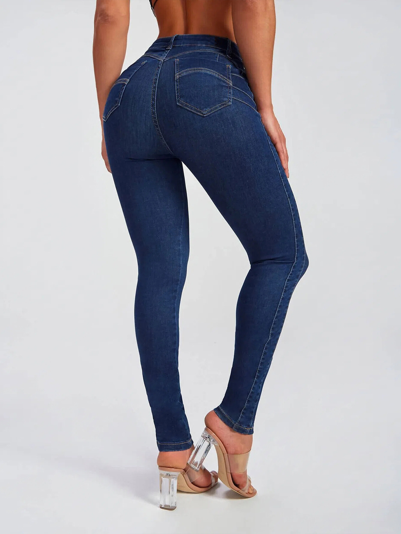 Slim fit pencil pants stretch high-rise jeans