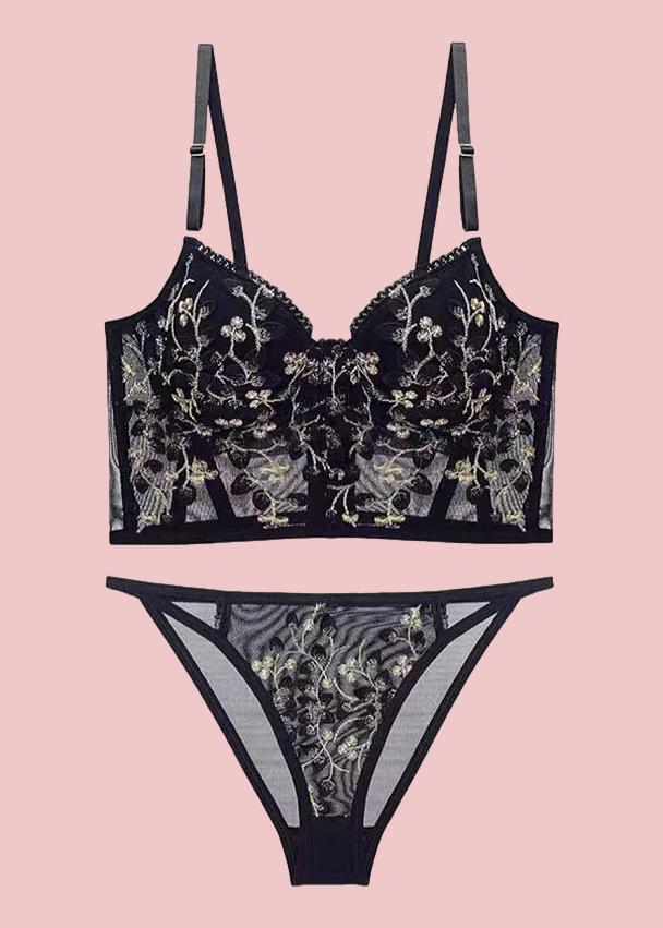 Embroidered Lace and Steel Bone Overlay French Lingerie Bra