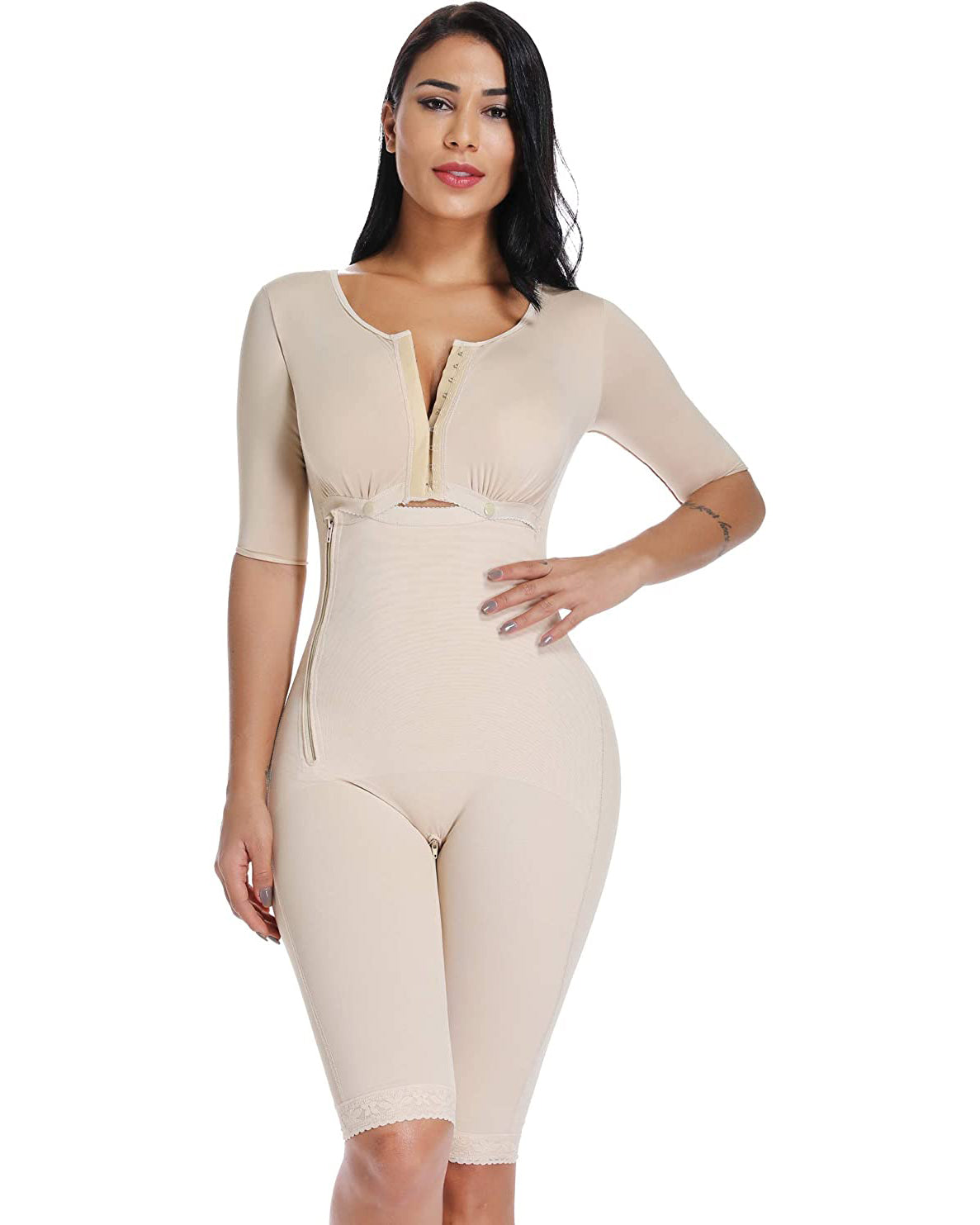Women's Bodyshaper Long sleeve Tummy Control Breast Support Side Zipper Long Bodysuit Shapewear