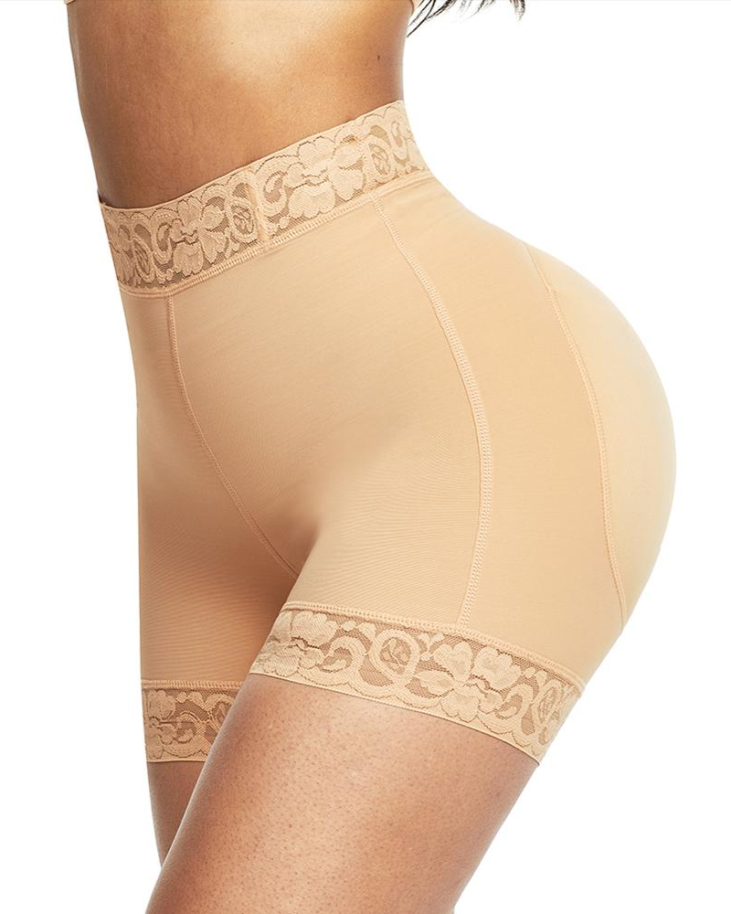 Mid-Waist Shaping Shorts Shapewear Panty With Anti-Rolling Lace Tummy