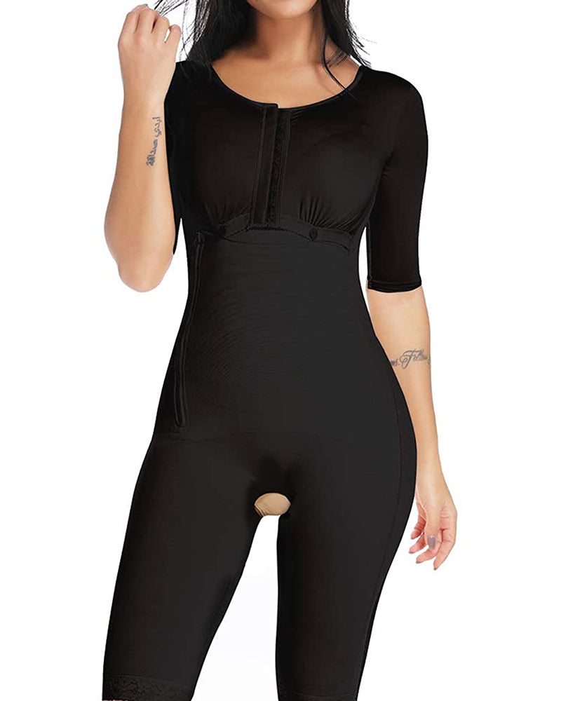 Women's Bodyshaper Long sleeve Tummy Control Breast Support Side Zipper Long Bodysuit Shapewear