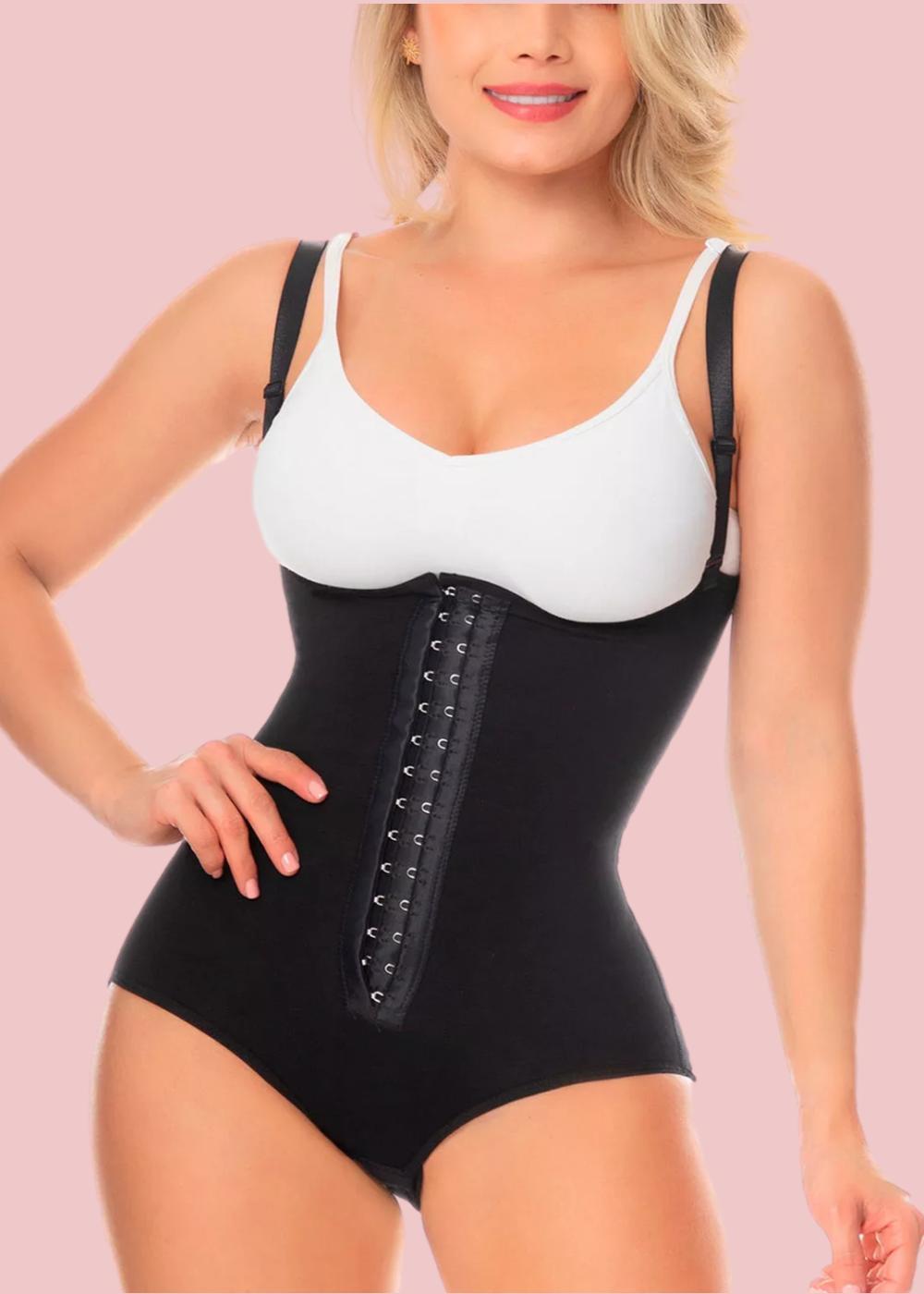 Fajas Colombianas Body Shaper Girdle With 2 Line Hooks, Covered Back, Free Breasts, Perineal Opening Crotch