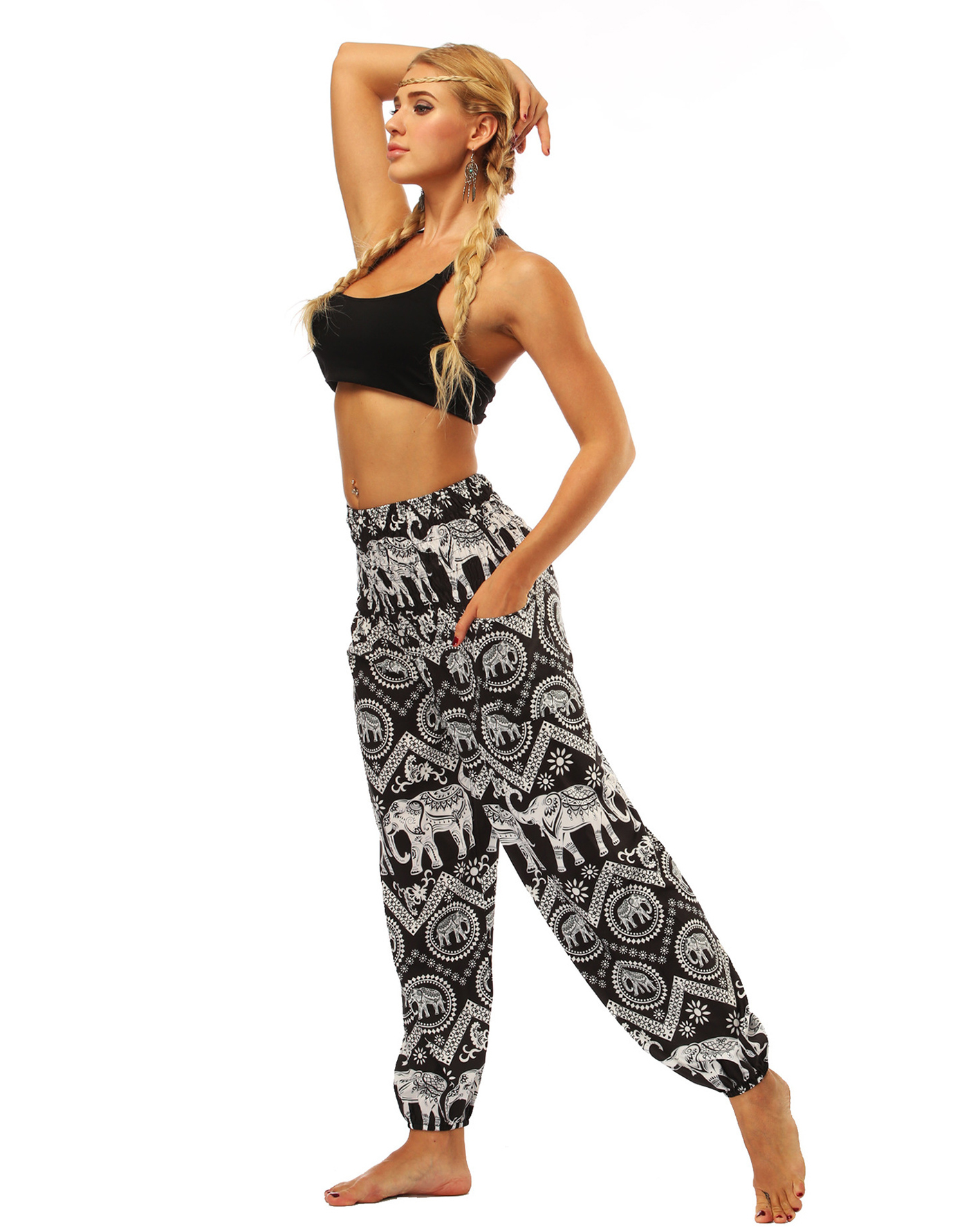 Indonesian Style Printed Bloomers High Waist Pocket Yoga Pants