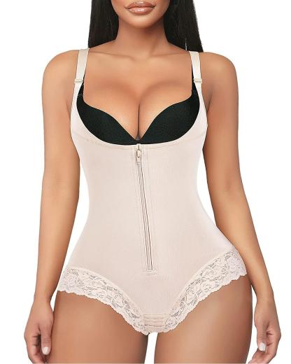 Women's Lace Tummy Control Bodysuit With Zipper