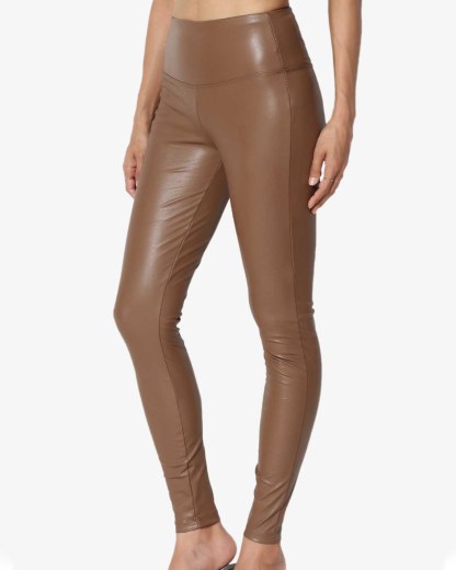 Women's Sexy Stretchy Faux Leather Leggings Wide High Waist Tight Skinny