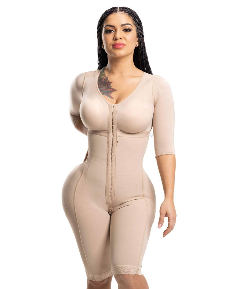 Post-Surgery Double Compression Garments Faja With Sleeves & Bra Tummy Control Shapewear Slimming Fajas Lace Body Shaper